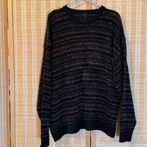 Cambridge Classics Mens XXL Black Brown Geometric Knit Crewneck Sweater Pullover